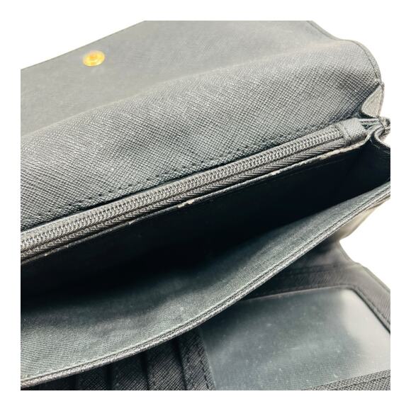 Y2K Fossil Issue 1954 Black Pebble Leather Womens Wallet Gold Snaps 7” Cow Hide - Picture 11 of 16